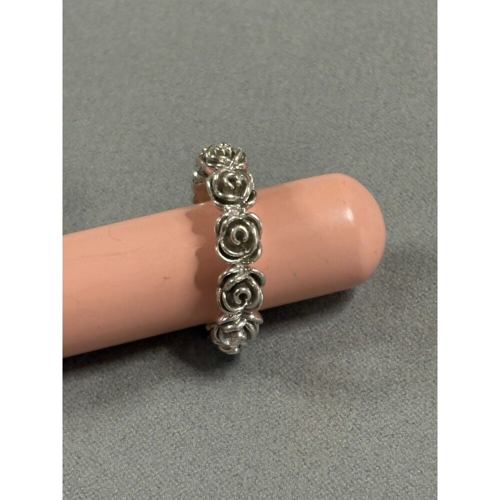 925 Sterling Silver Rose Eternity Band Ring Size 9 Floral Flower Stackable